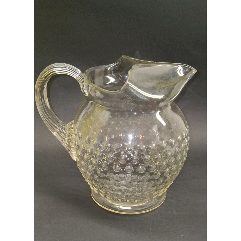 MacBeth Evans Glass MACHOB Crystal Bulbous Ice Lip Water Pitcher (Reeded Handle) - Picture 3 of 7